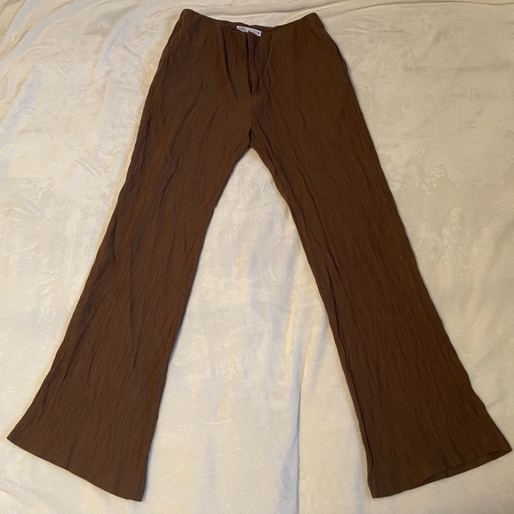 Zara Pants Brown Crepe High Waisted Flowy pants